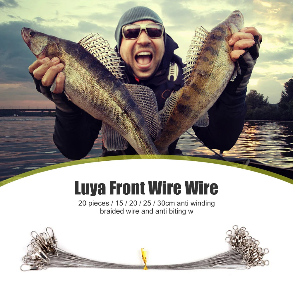 20Pcs Wire Trace Leader Rig with Snaps Beads Fishing