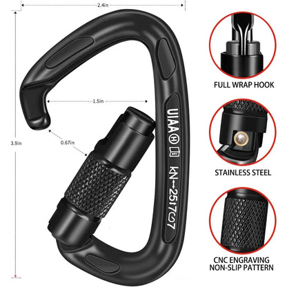 Auto Locking Carabiner - Rock Climbing, Camping, Rappelling, Hunting