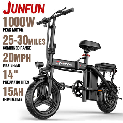 JUNFUN Electric Bike for Adults, 1000W Motor, 48V 15AH