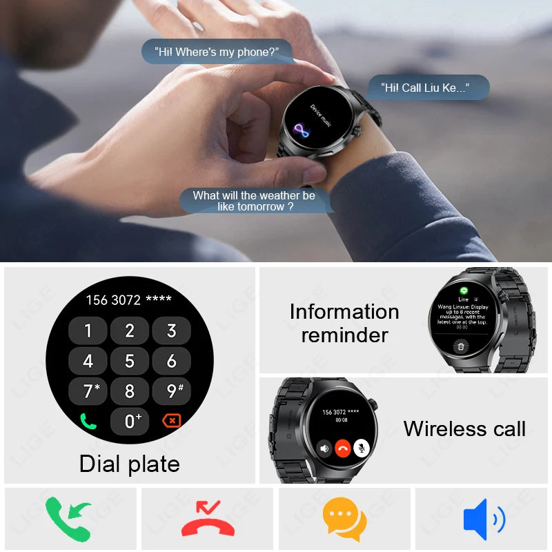 LIGE NFC Smart Watch Men HD Screen Temperature