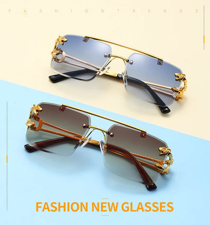 Luxury Square Designer Vintage Rimless Sun Glasses