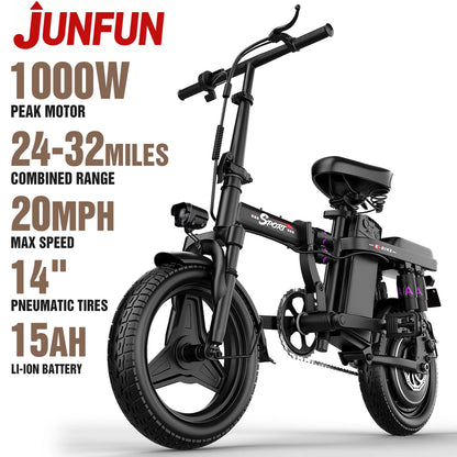 JUNFUN Electric Bike for Adults, 1000W Motor, 48V 15AH