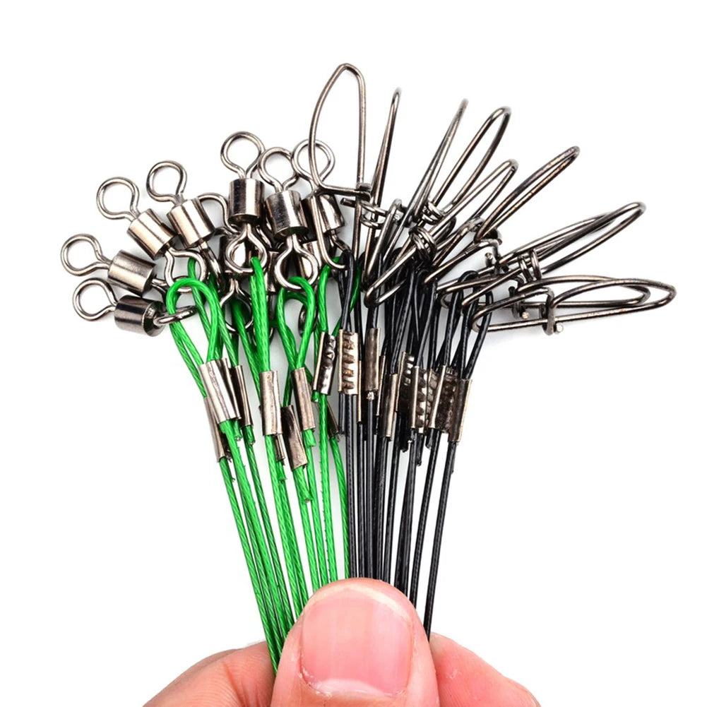 20Pcs Wire Trace Leader Rig with Snaps Beads Fishing