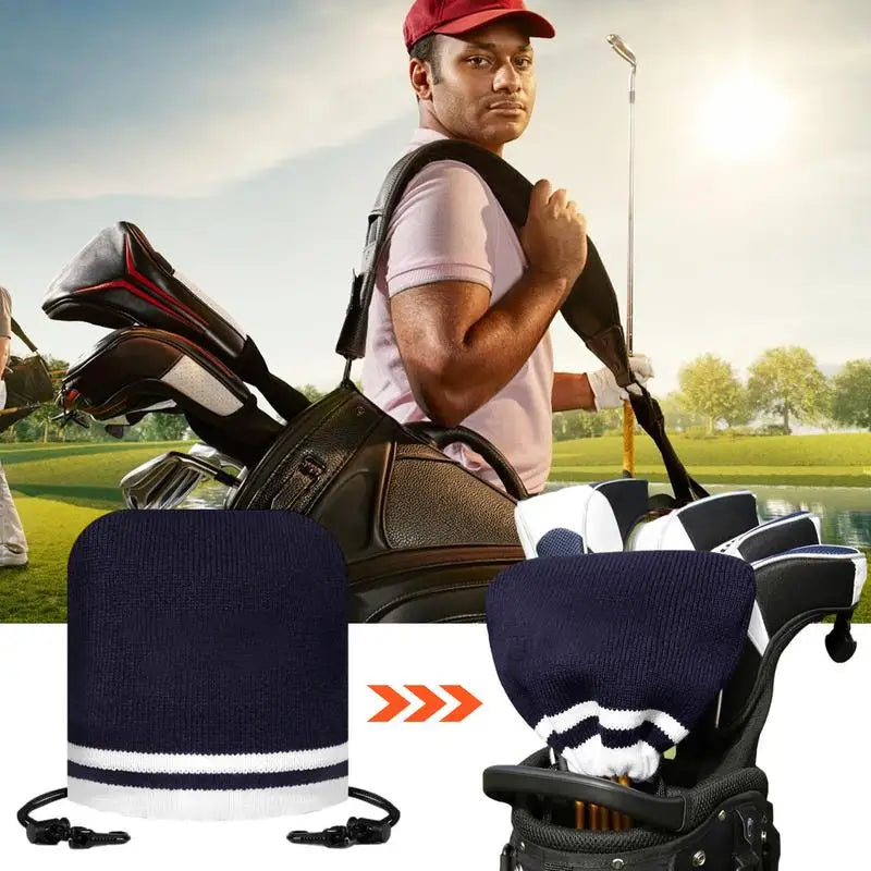 Knitted Head Covers For Golf Clubs Embroidered Drawstring