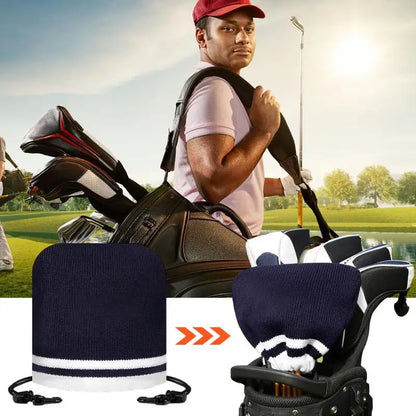 Knitted Head Covers For Golf Clubs Embroidered Drawstring