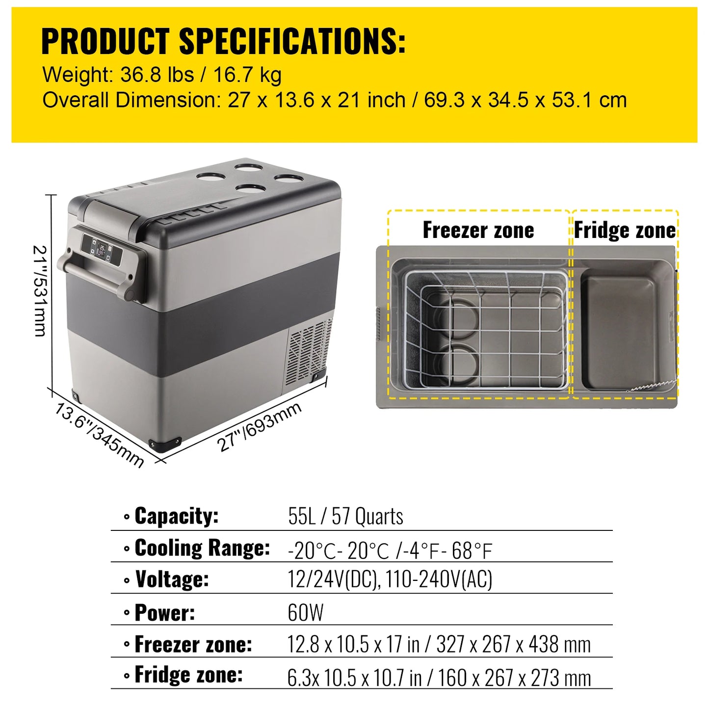 SucceBuy Car Refrigerator Mini Fridge Freezer Portable 12/24V DC 110-240V