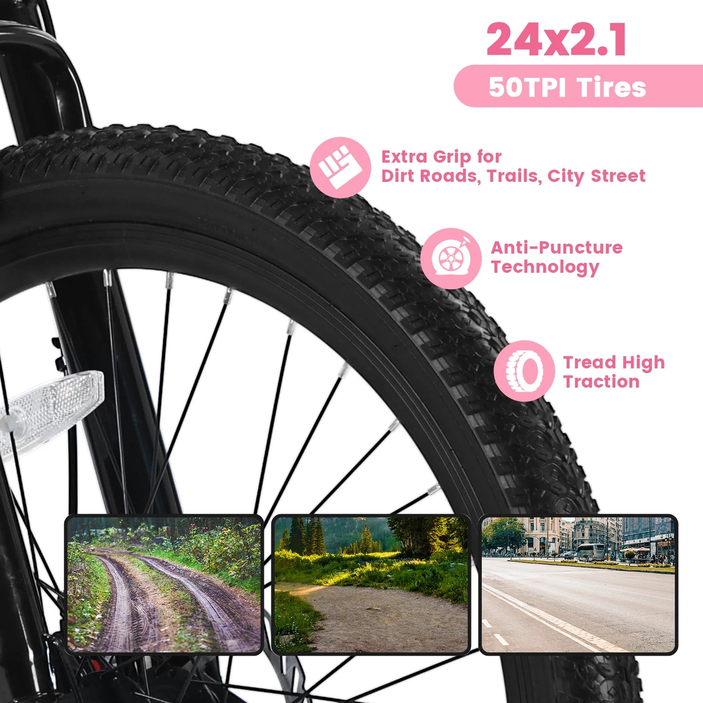 24/26 inch Mountain Bike Girls Women, 21 Speeds