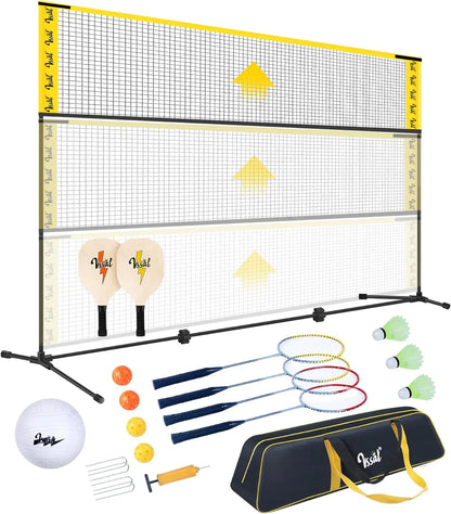 3-in-1 Adjustable Sports Net Set with Rackets, Paddles & Balls
