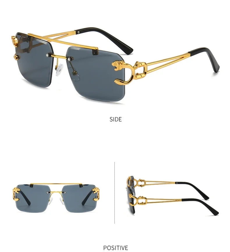 Luxury Square Designer Vintage Rimless Sun Glasses