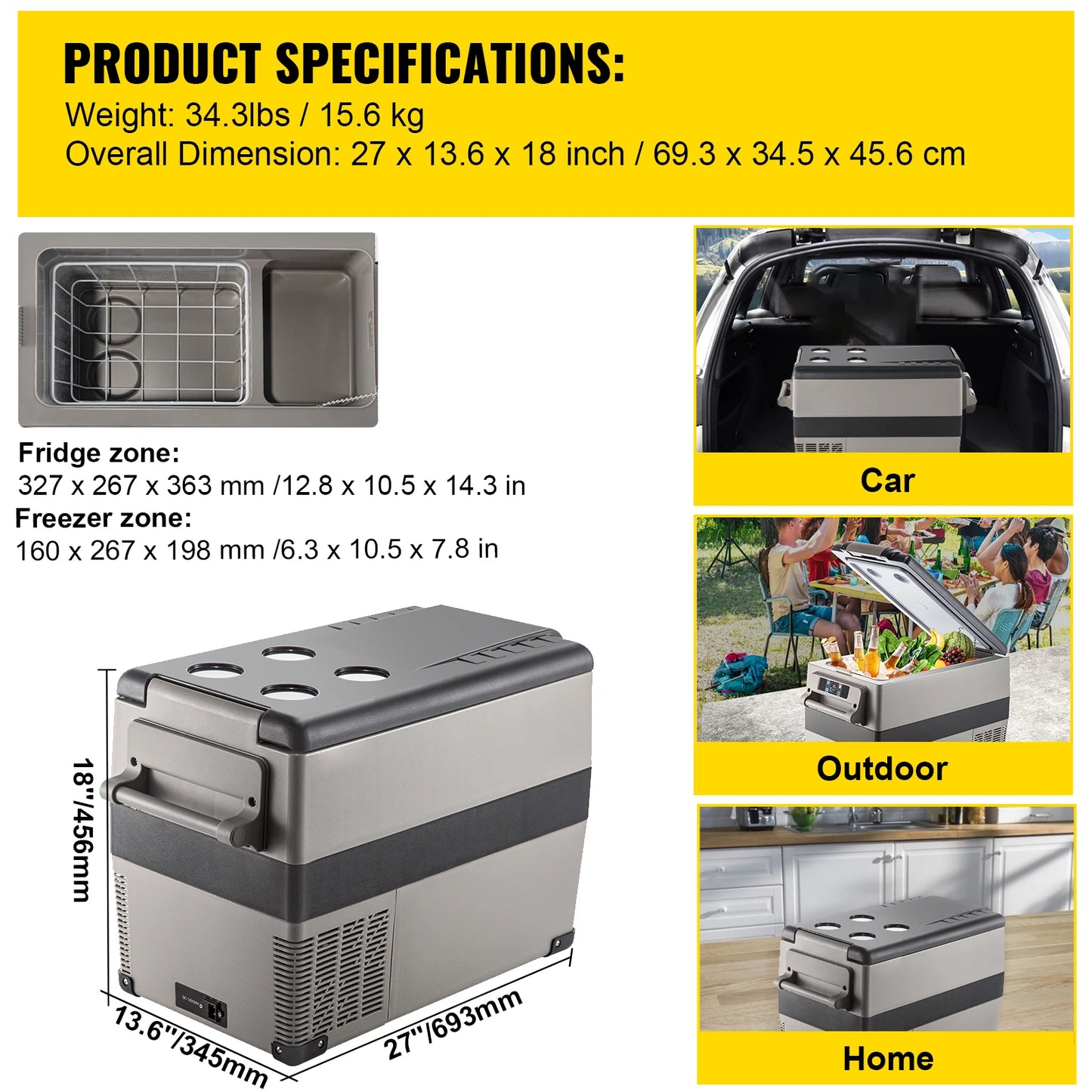 SucceBuy Car Refrigerator Mini Fridge Freezer Portable 12/24V DC 110-240V