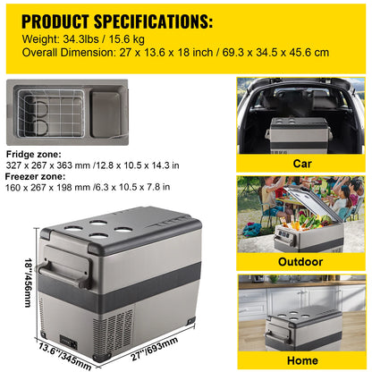 SucceBuy Car Refrigerator Mini Fridge Freezer Portable 12/24V DC 110-240V