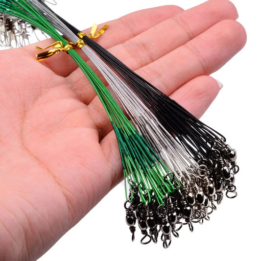 20Pcs Wire Trace Leader Rig with Snaps Beads Fishing