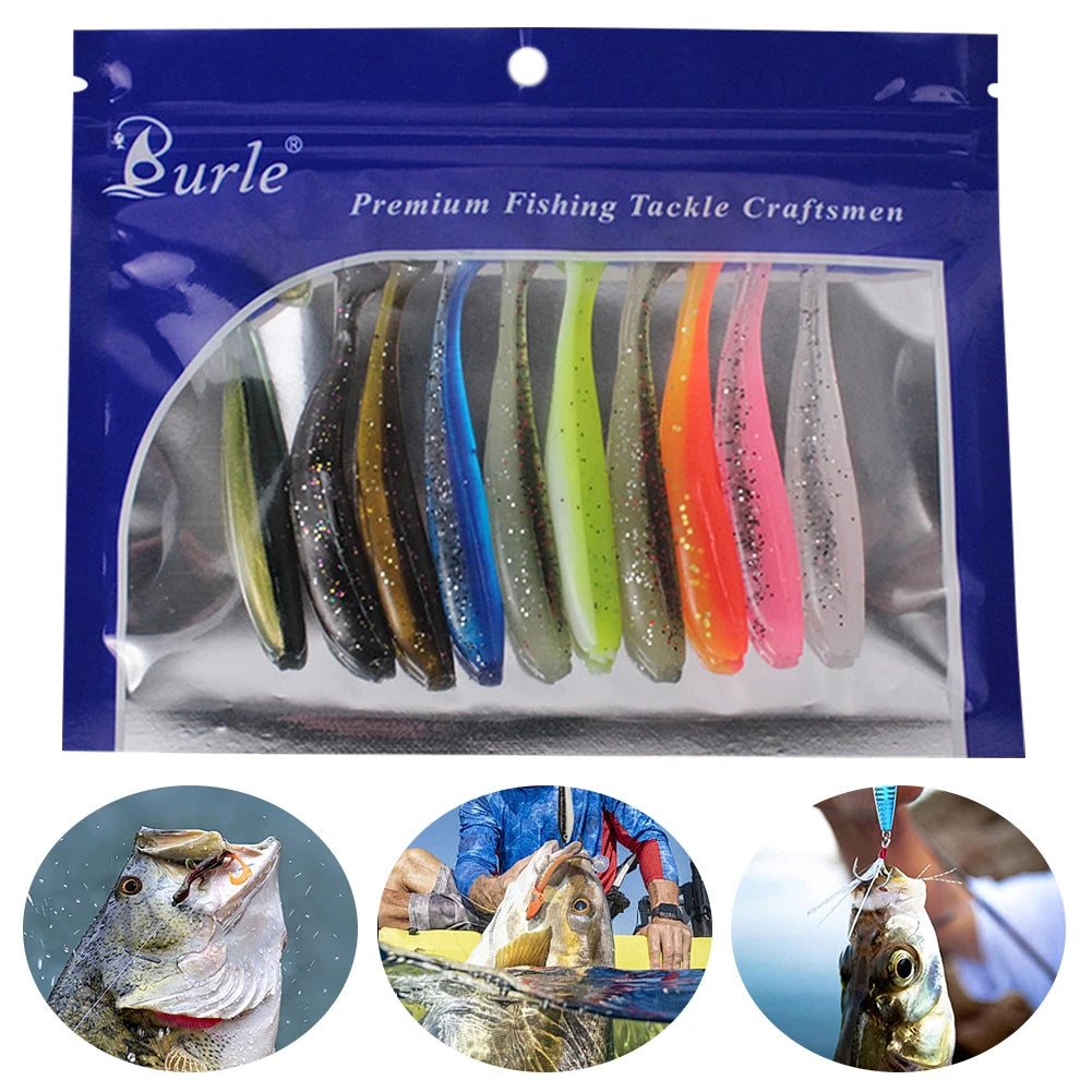 10Pcs 9cm T Tail Worm Soft Bait Plastic Fishing