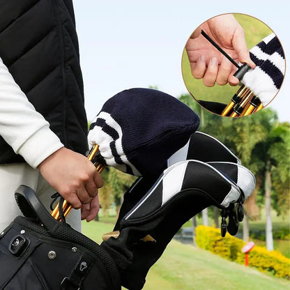 Knitted Head Covers For Golf Clubs Embroidered Drawstring