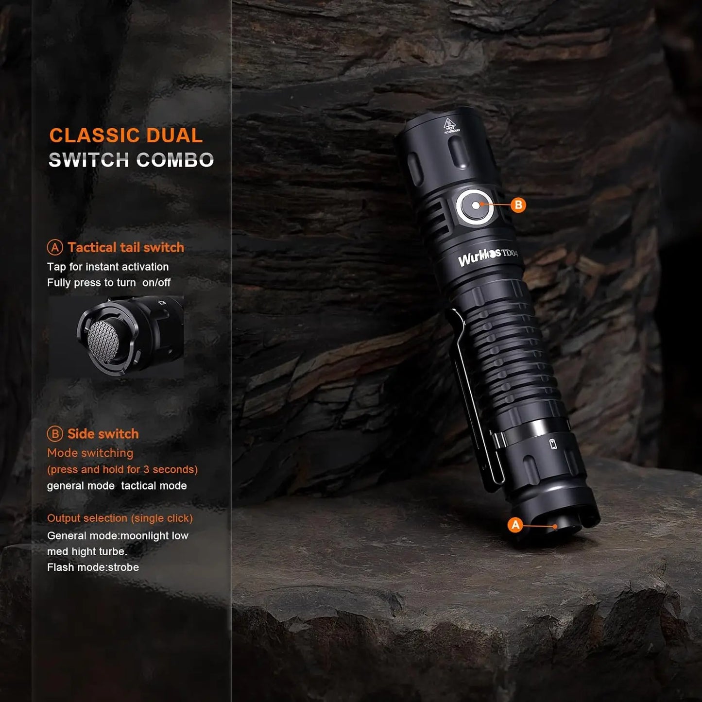 Wurkkos TD04 21700 Rechargeable Two Mode Group Tactical XHP50D HI Flashlight