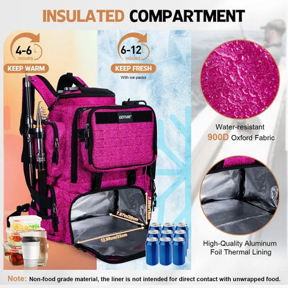 Fishing Backpack, 58L 900D WaterResistant Insulated with Cooler,