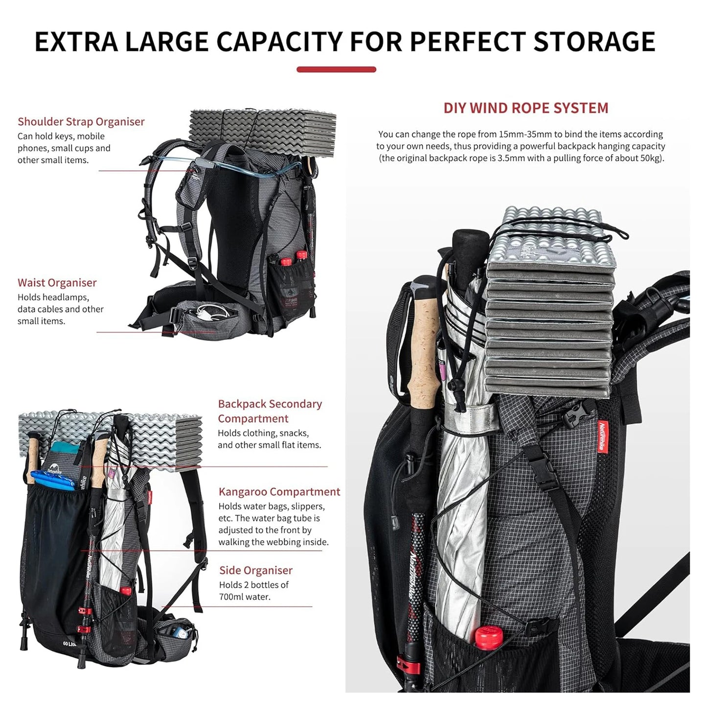 Outdoor Mountain Backpack 60+5L Waterproof