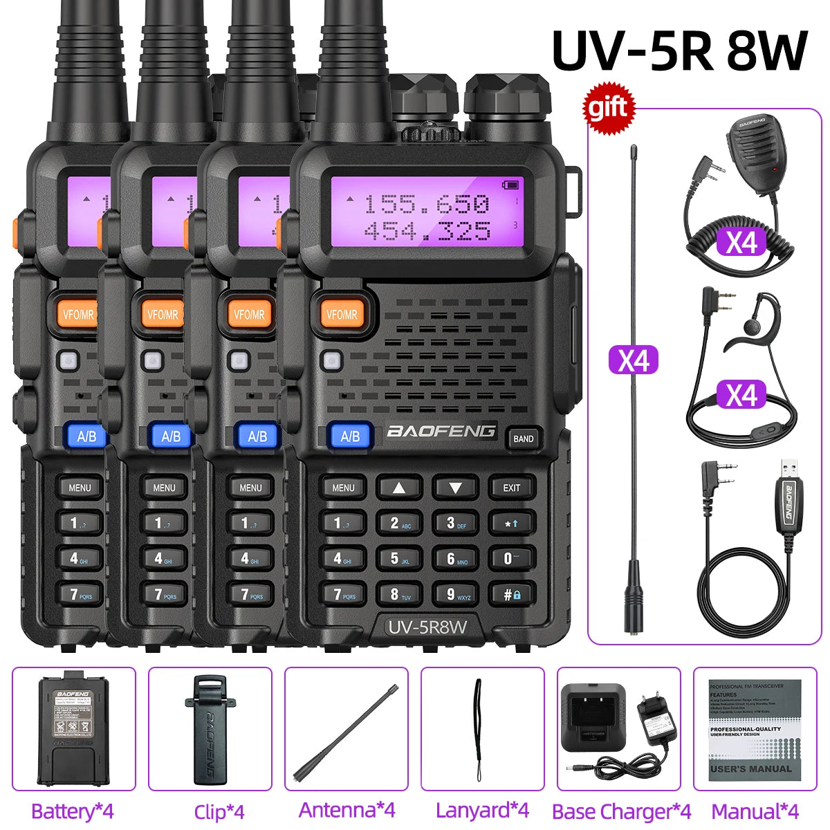 1/2/4 PCS Baofeng UV-5R 8W Walkie Talkie Ham Radio