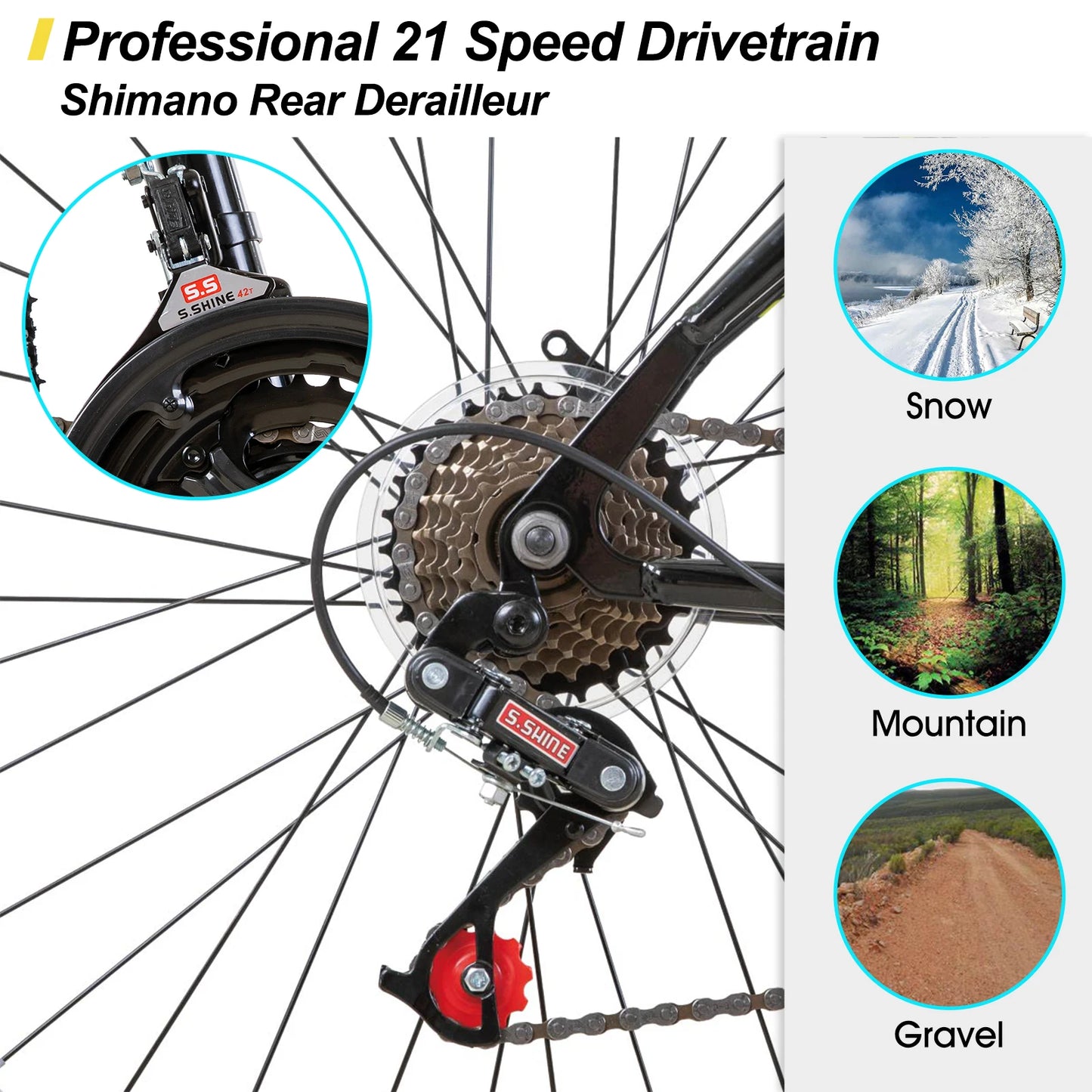 Hiland 24" 26"Mountain Bike,, 21 Speeds High-Carbon Steel Frame,