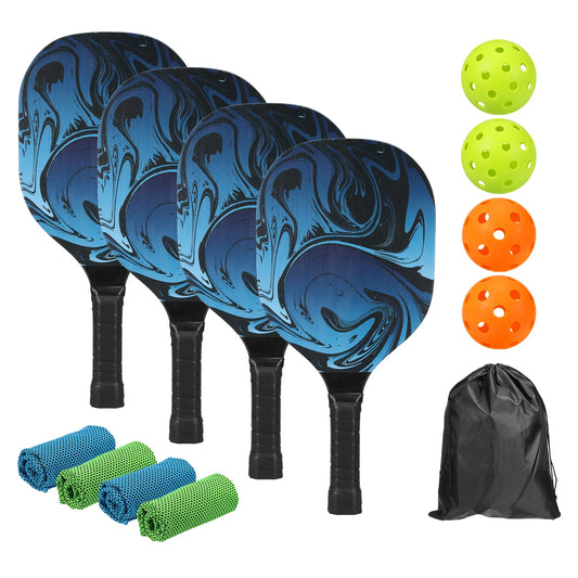 4 Premium Wood Pickleball Rackets 4 Balls ' Towels and Bag