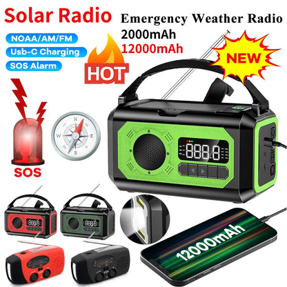 12000mAh Small Portable Radio Solar Panels Emergency Radio