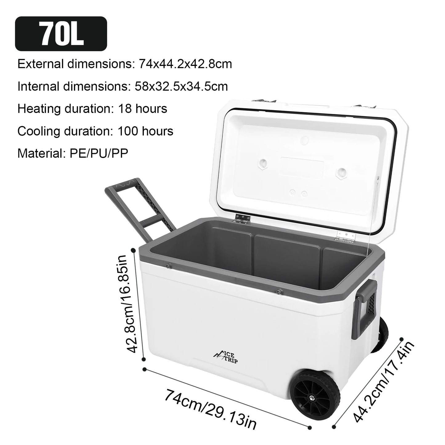 70L Wheeled Cooler Insulated Ice Chest Box