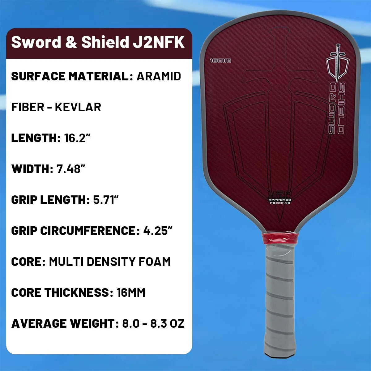 J2nf 16mm Sword & Shield Pickleball Paddle, Gen. 4.5