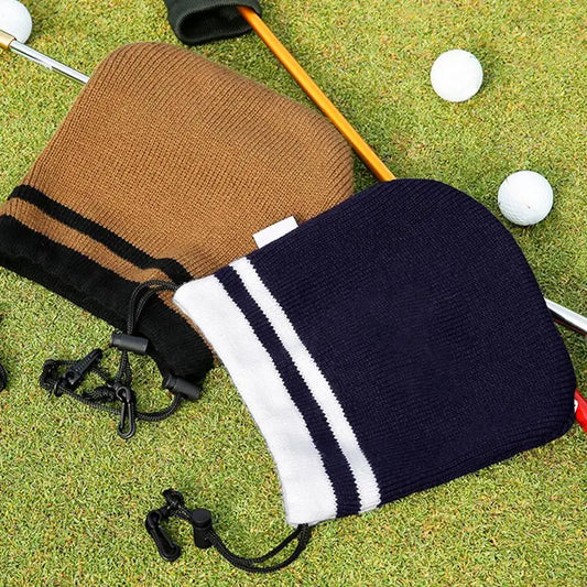 Knitted Head Covers For Golf Clubs Embroidered Drawstring
